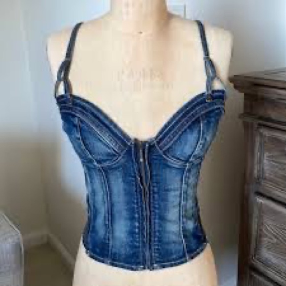 Guess vintage Denim Stretch Corset Bustier XL